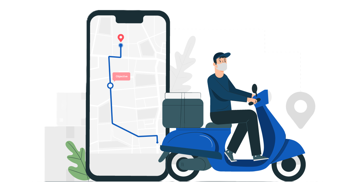 Delivery rider on scooter with optimized route